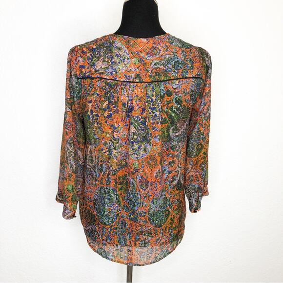 Anthropologie Edme & Esyllte orange floral semi sheer peasant top size 2 - Picture 13 of 13